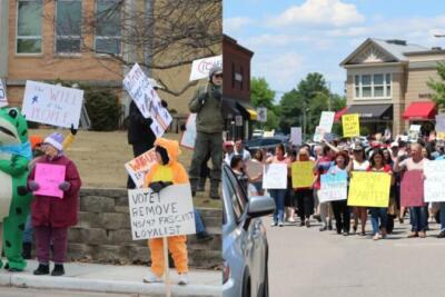 Mais de 100 pessoas participam do No Kings Rally em Phillips neste sábado